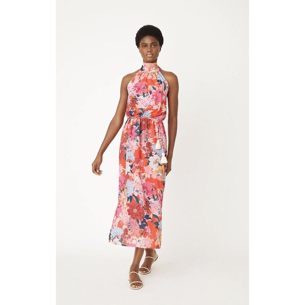 Cara Cara Pink Allison Maxi Dress Japanese Floral Open Back Sundress XS